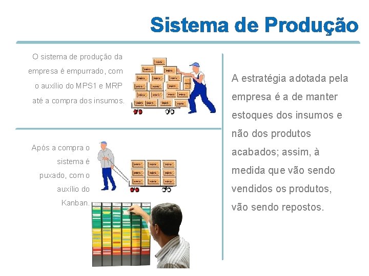 Sistema de Produção O sistema de produção da empresa é empurrado, com o auxílio