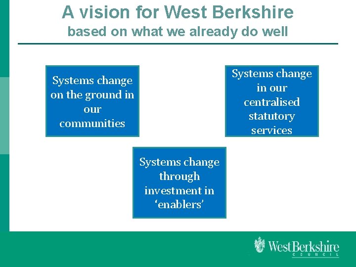 A vision for West Berkshire based on what we already do well Systems change