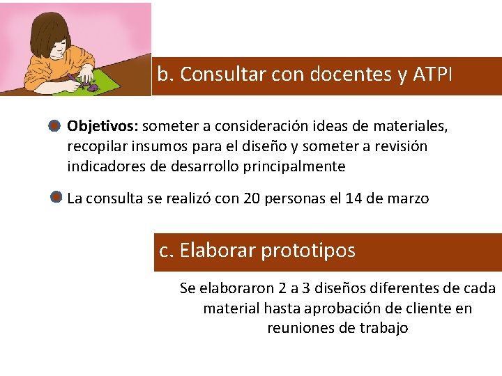 b. Consultar con docentes y ATPI Objetivos: someter a consideración ideas de materiales, recopilar