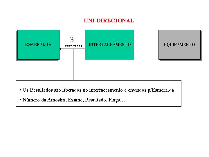 UNI-DIRECIONAL ESMERALDA 3 RESULTADOS INTERFACEAMENTO EQUIPAMENTO • Os Resultados são liberados no interfaceamento e