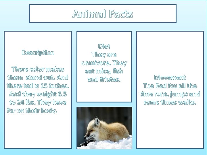 Animal Facts Description There color makes them stand out. And there tail is 15