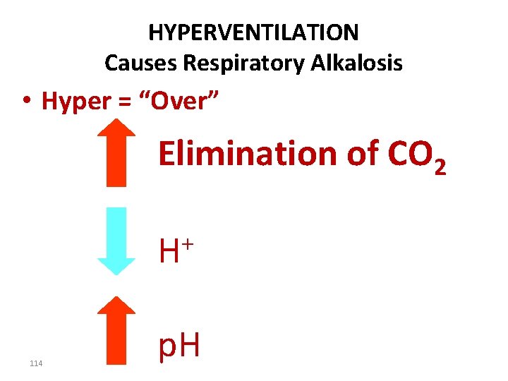 HYPERVENTILATION Causes Respiratory Alkalosis • Hyper = “Over” Elimination of CO 2 + H