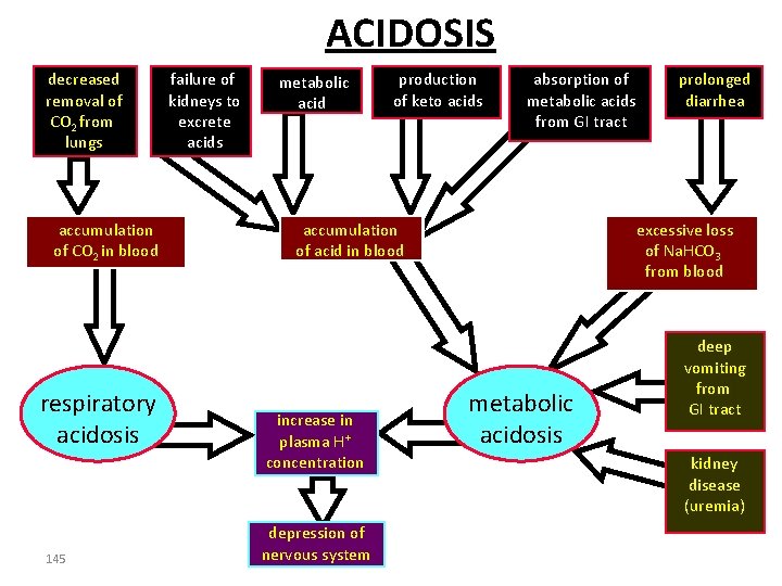 ACIDOSIS decreased removal of CO 2 from lungs accumulation of CO 2 in blood