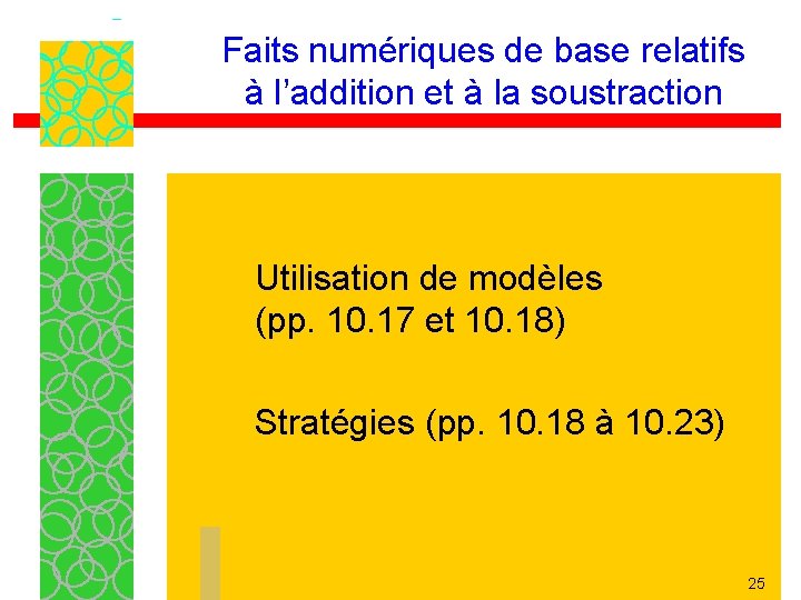 Faits numériques de base relatifs à l’addition et à la soustraction Utilisation de modèles