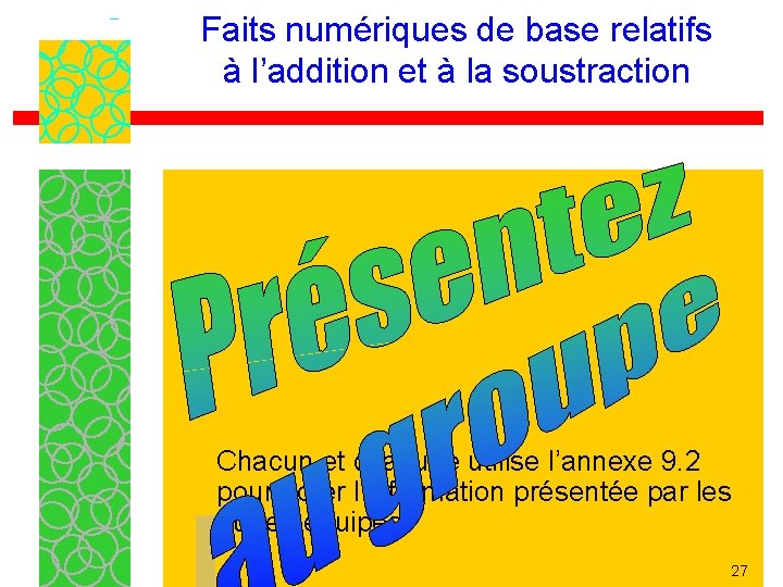 Faits numériques de base relatifs à l’addition et à la soustraction Chacun et chacune