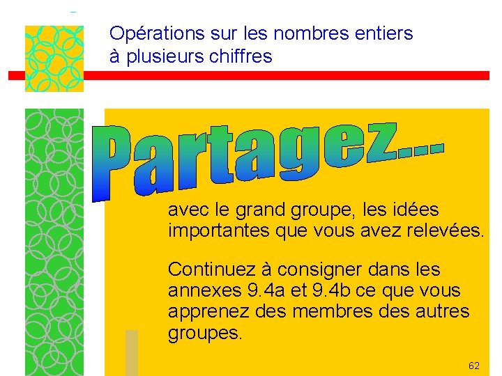 Opérations sur les nombres entiers à plusieurs chiffres avec le grand groupe, les idées