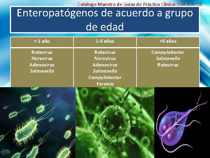 Catálogo Maestro de Guías de Práctica Clínica: SSA-156 -08 Enteropatógenos de acuerdo a grupo