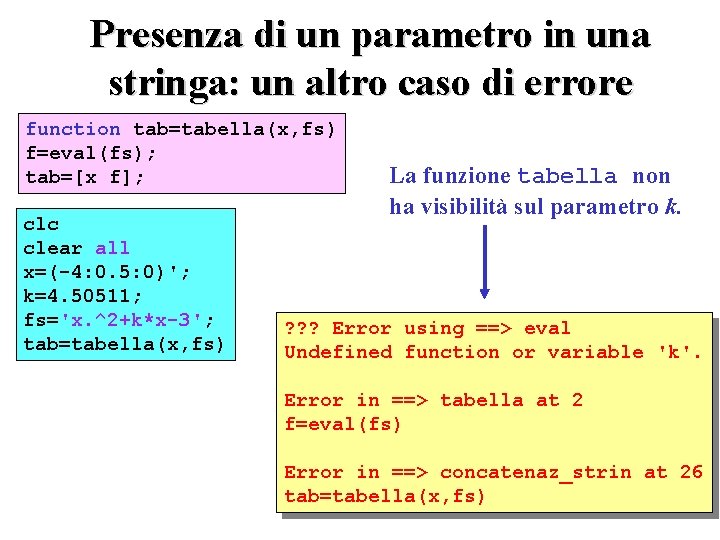 Presenza di un parametro in una stringa: un altro caso di errore function tab=tabella(x,