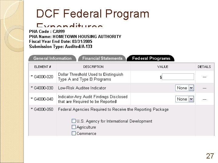 DCF Federal Program Expenditures 27 
