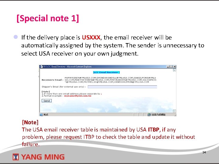  [Special note 1] l If the delivery place is USXXX, the email receiver