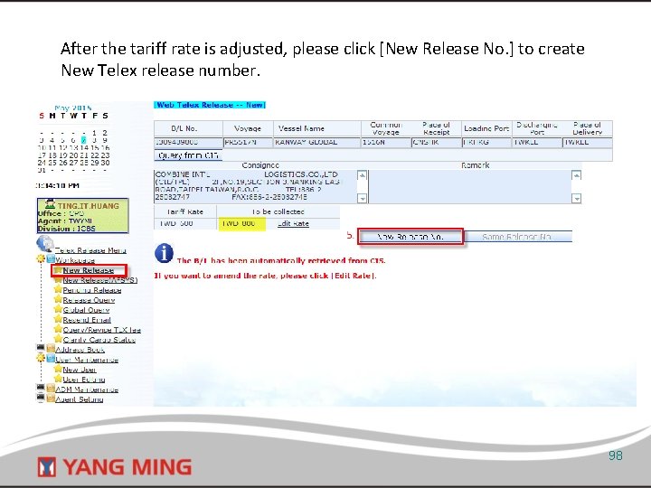 After the tariff rate is adjusted, please click [New Release No. ] to create