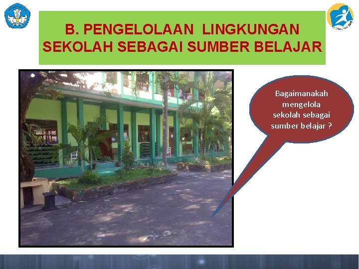 B. PENGELOLAAN LINGKUNGAN SEKOLAH SEBAGAI SUMBER BELAJAR Bagaimanakah mengelola sekolah sebagai sumber belajar ?