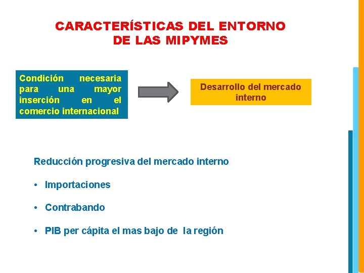 CARACTERÍSTICAS DEL ENTORNO DE LAS MIPYMES Condición necesaria para una mayor inserción en el