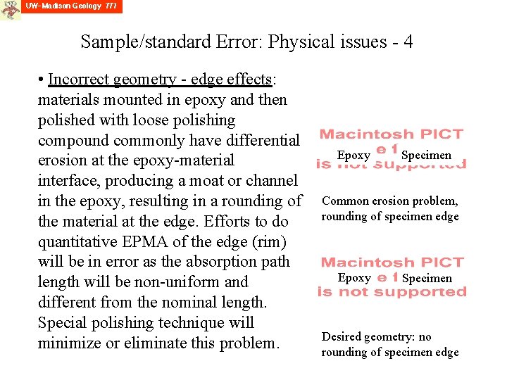 Sample/standard Error: Physical issues - 4 • Incorrect geometry - edge effects: materials mounted