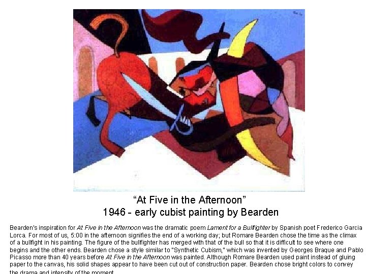 “At Five in the Afternoon” 1946 - early cubist painting by Bearden's inspiration for