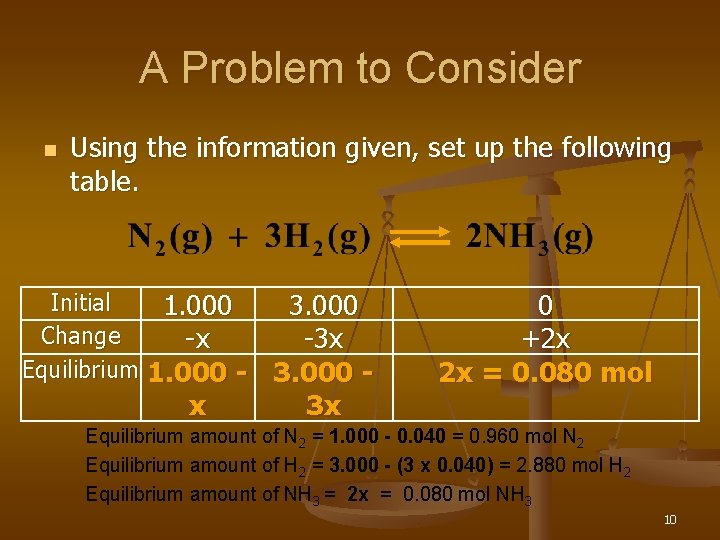 A Problem to Consider n Using the information given, set up the following table.