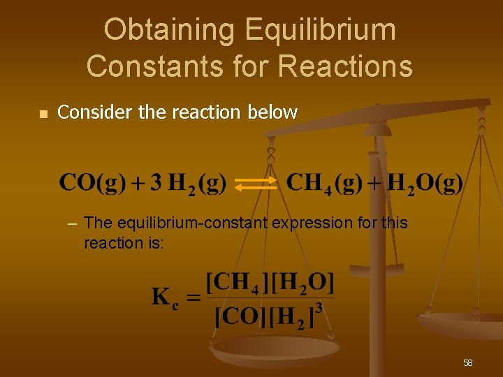 Obtaining Equilibrium Constants for Reactions n Consider the reaction below – The equilibrium-constant expression