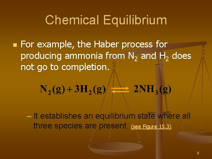 Chemical Equilibrium n For example, the Haber process for producing ammonia from N 2