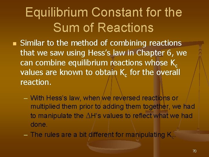 Equilibrium Constant for the Sum of Reactions n Similar to the method of combining