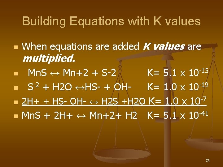 Building Equations with K values n n n When equations are added K values