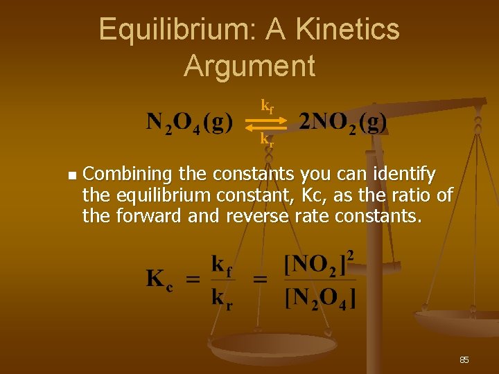 Equilibrium: A Kinetics Argument kf kr n Combining the constants you can identify the