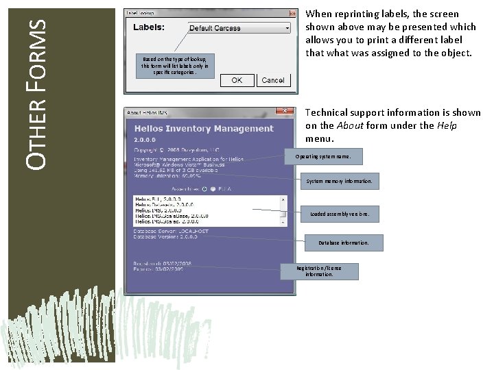 OTHER FORMS Based on the type of lookup, this form will list labels only