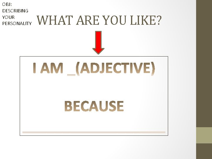 OBJ: DESCRIBING YOUR PERSONALITY WHAT ARE YOU LIKE? 