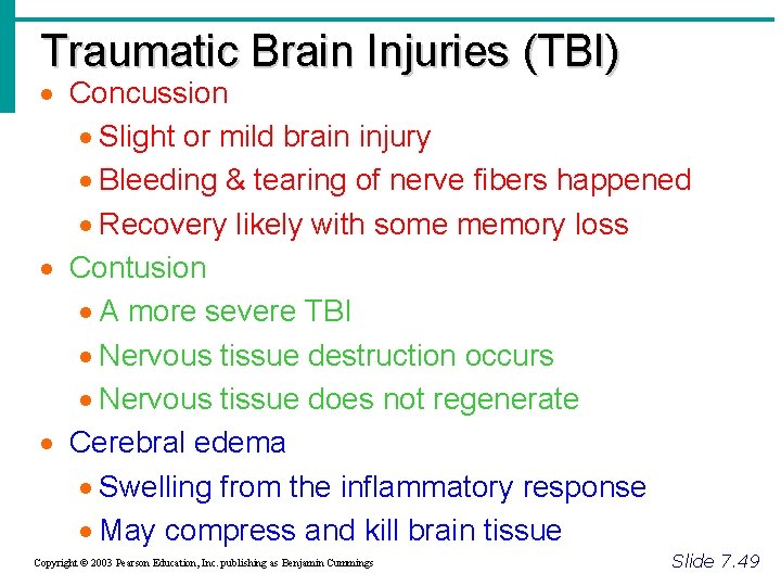 Traumatic Brain Injuries (TBI) · Concussion · Slight or mild brain injury · Bleeding