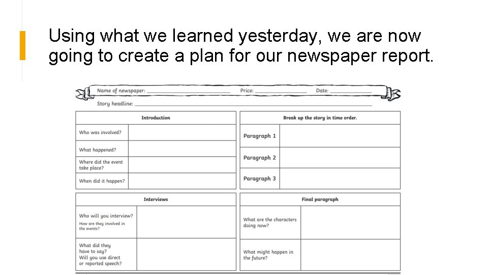 Using what we learned yesterday, we are now going to create a plan for