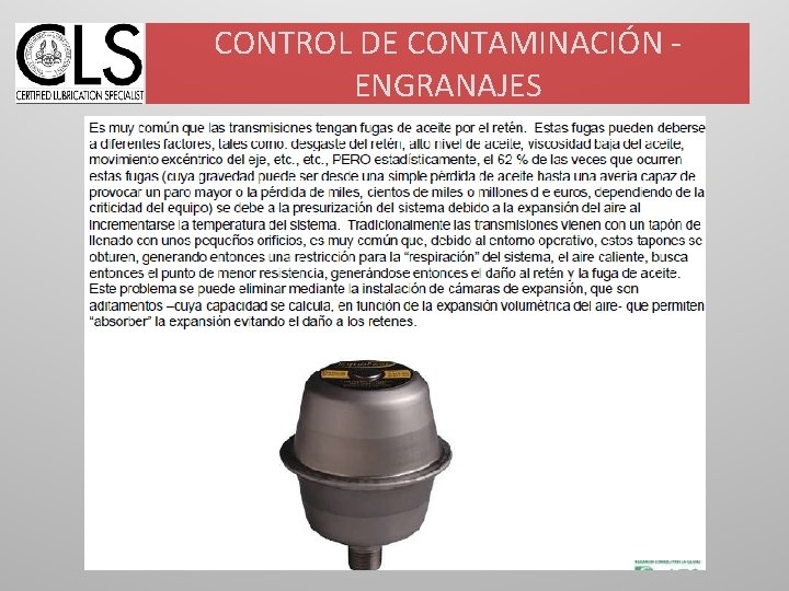 CONTROL DE CONTAMINACIÓN ENGRANAJES 