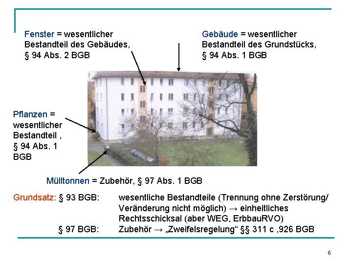 Fenster = wesentlicher Bestandteil des Gebäudes, § 94 Abs. 2 BGB Gebäude = wesentlicher