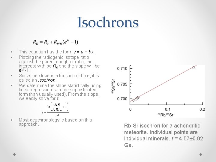 Isochrons • • • This equation has the form y = a + bx.