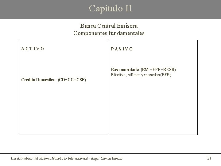Capítulo II Banca Central Emisora Componentes fundamentales A C T I V O P