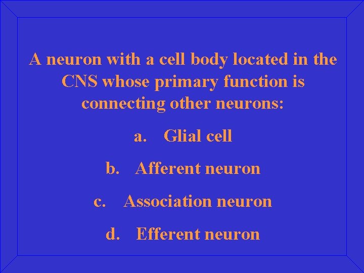 A neuron with a cell body located in the CNS whose primary function is