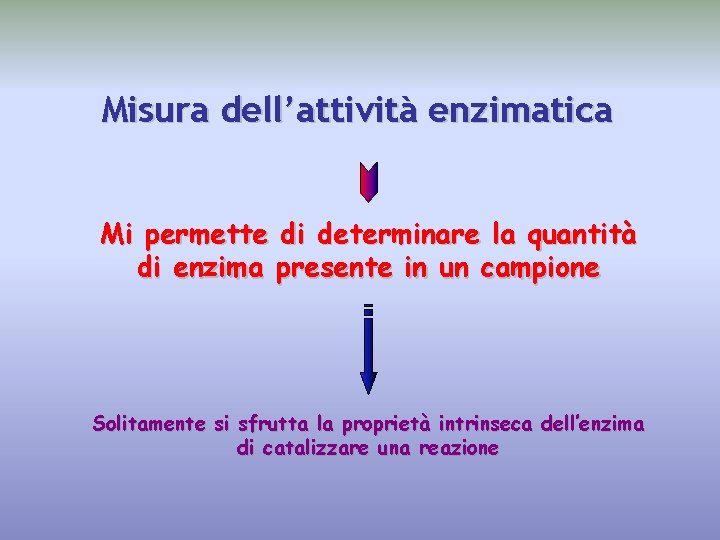 Misura dell’attività enzimatica Mi permette di determinare la quantità di enzima presente in un