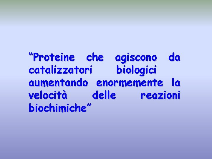 “Proteine che agiscono da catalizzatori biologici aumentando enormemente la velocità delle reazioni biochimiche” 