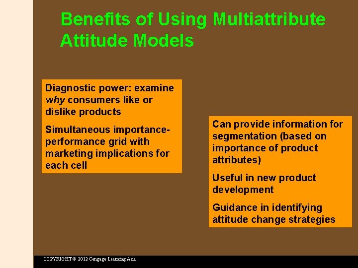 Benefits of Using Multiattribute Attitude Models Diagnostic power: examine why consumers like or dislike
