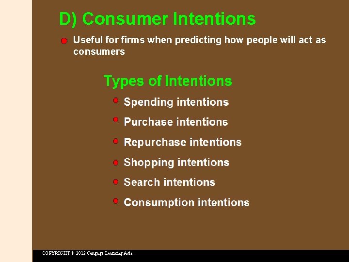 D) Consumer Intentions Useful for firms when predicting how people will act as consumers