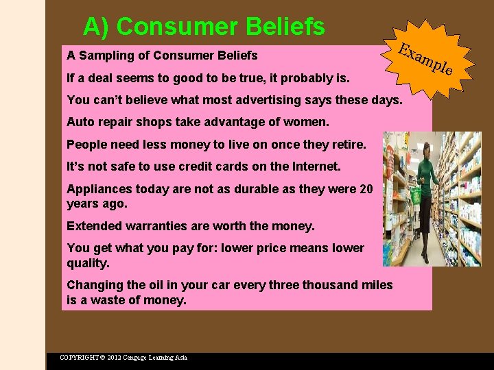 A) Consumer Beliefs A Sampling of Consumer Beliefs Exa If a deal seems to