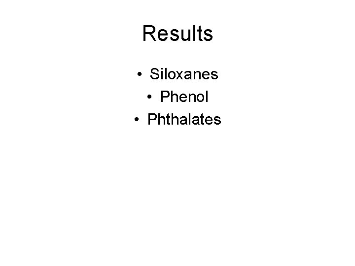 Results • Siloxanes • Phenol • Phthalates 