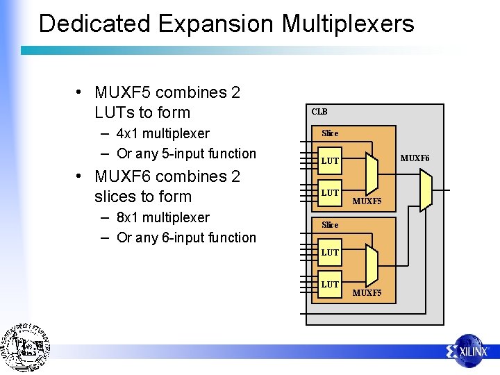 Dedicated Expansion Multiplexers • MUXF 5 combines 2 LUTs to form – 4 x