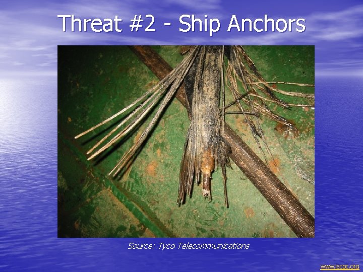 Threat #2 - Ship Anchors Source: Tyco Telecommunications www. iscpc. org 
