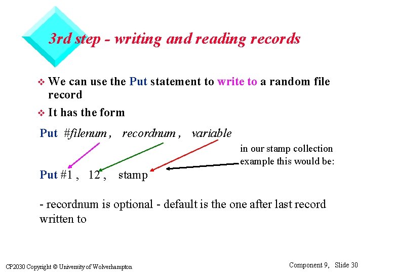 3 rd step - writing and reading records We can use the Put statement