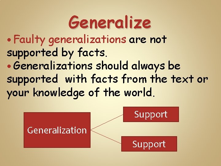  Faulty Generalize generalizations are not supported by facts. Generalizations should always be supported