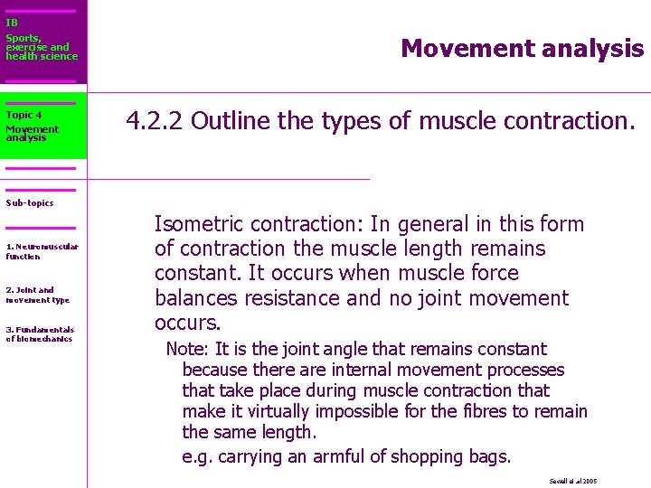 IB Sports, exercise and health science Topic 4 Movement analysis 4. 2. 2 Outline