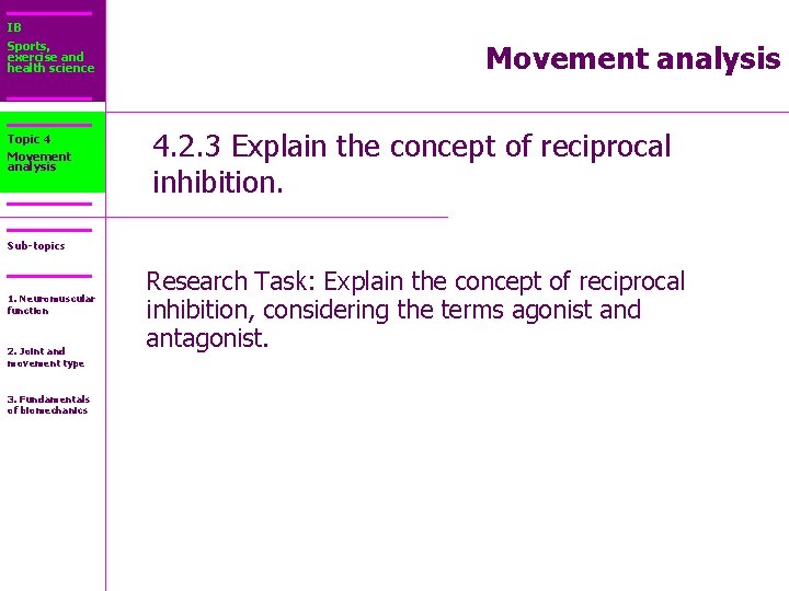 IB Sports, exercise and health science Topic 4 Movement analysis 4. 2. 3 Explain