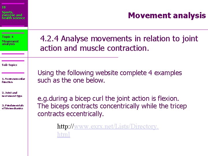 IB Sports, exercise and health science Topic 4 Movement analysis 4. 2. 4 Analyse