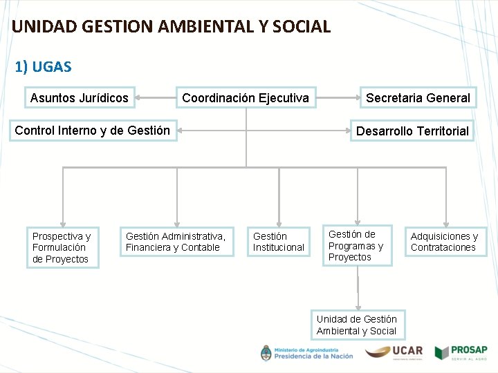 UNIDAD GESTION AMBIENTAL Y SOCIAL 1) UGAS Asuntos Jurídicos Coordinación Ejecutiva Control Interno y