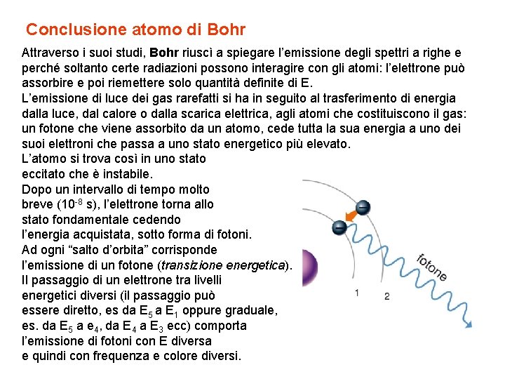 Conclusione atomo di Bohr Attraverso i suoi studi, Bohr riuscì a spiegare l’emissione degli