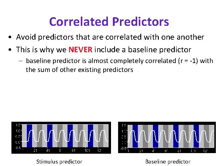 Correlated Predictors • Avoid predictors that are correlated with one another • This is